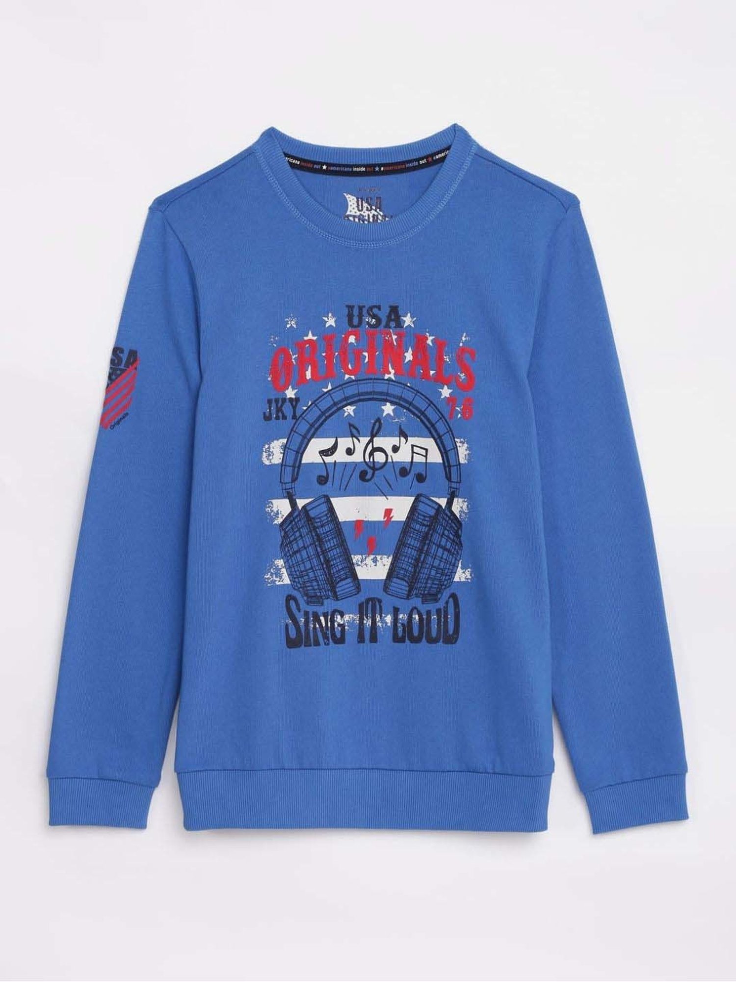 Jockey Kids Palace Blue Printed Full Sleeves Sweatshirt
