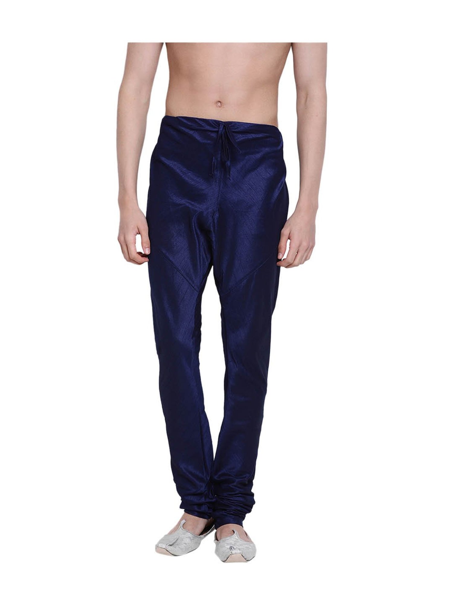 Sanwara Deep Blue Solid Art Silk Pyjama Pants