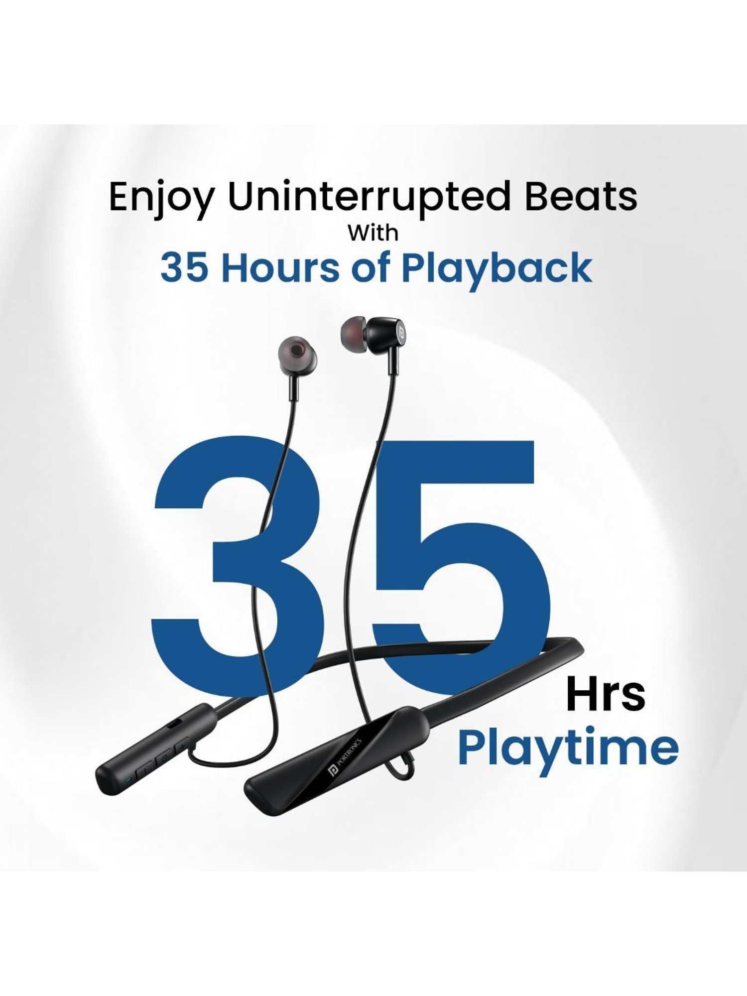 Portronics Harmonics Z10 In Ear Bluetooth Neckband with Mic, 35Hour Playtime,10mm Driver (Black)