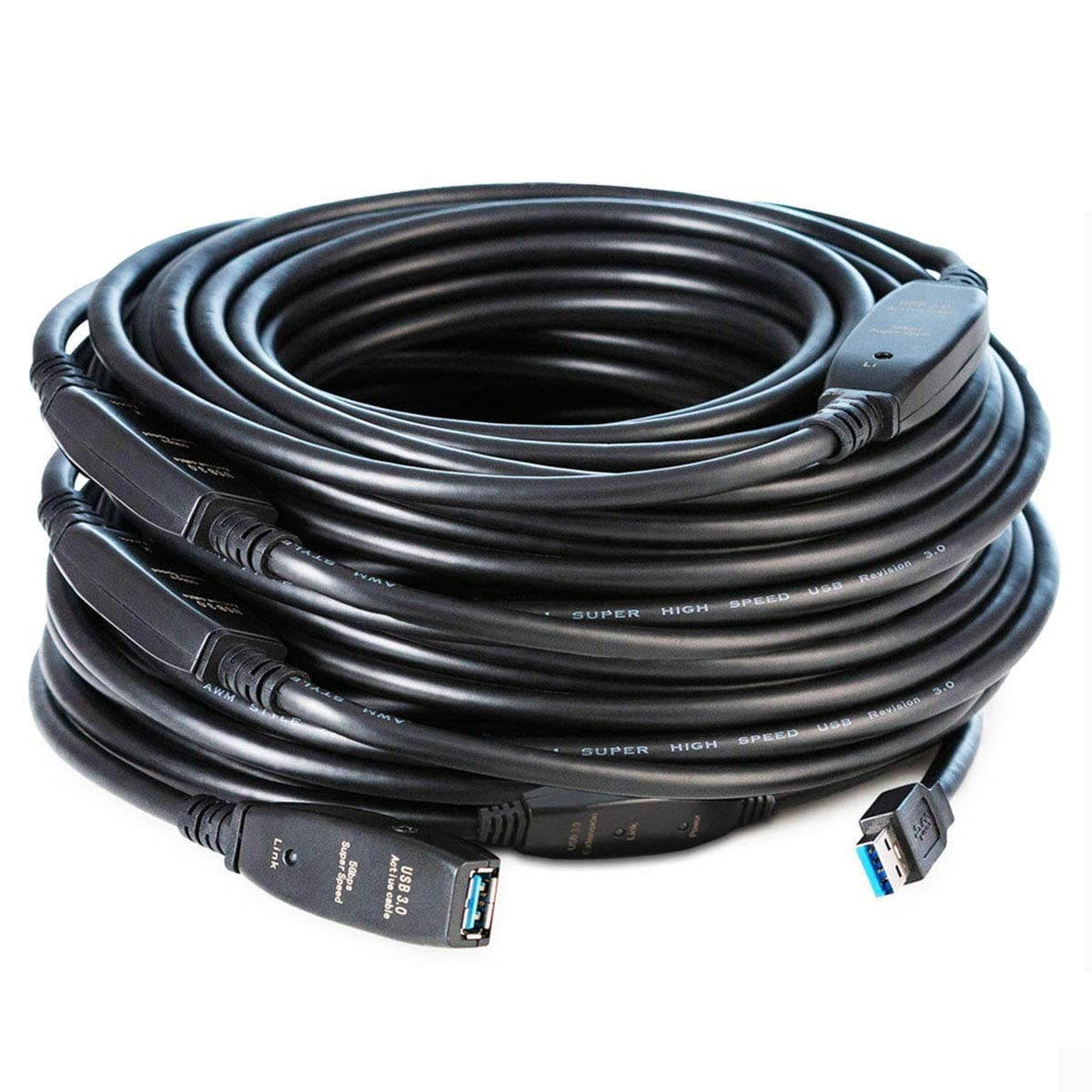MutecPower 100 Feet Active USB Extension Cable 3.0 Male to Female with 3 Extension chipsets Signal Booster - Active Extension/Repeater Cord 30 Meters / 100 Feet (AC Power Supply Included)