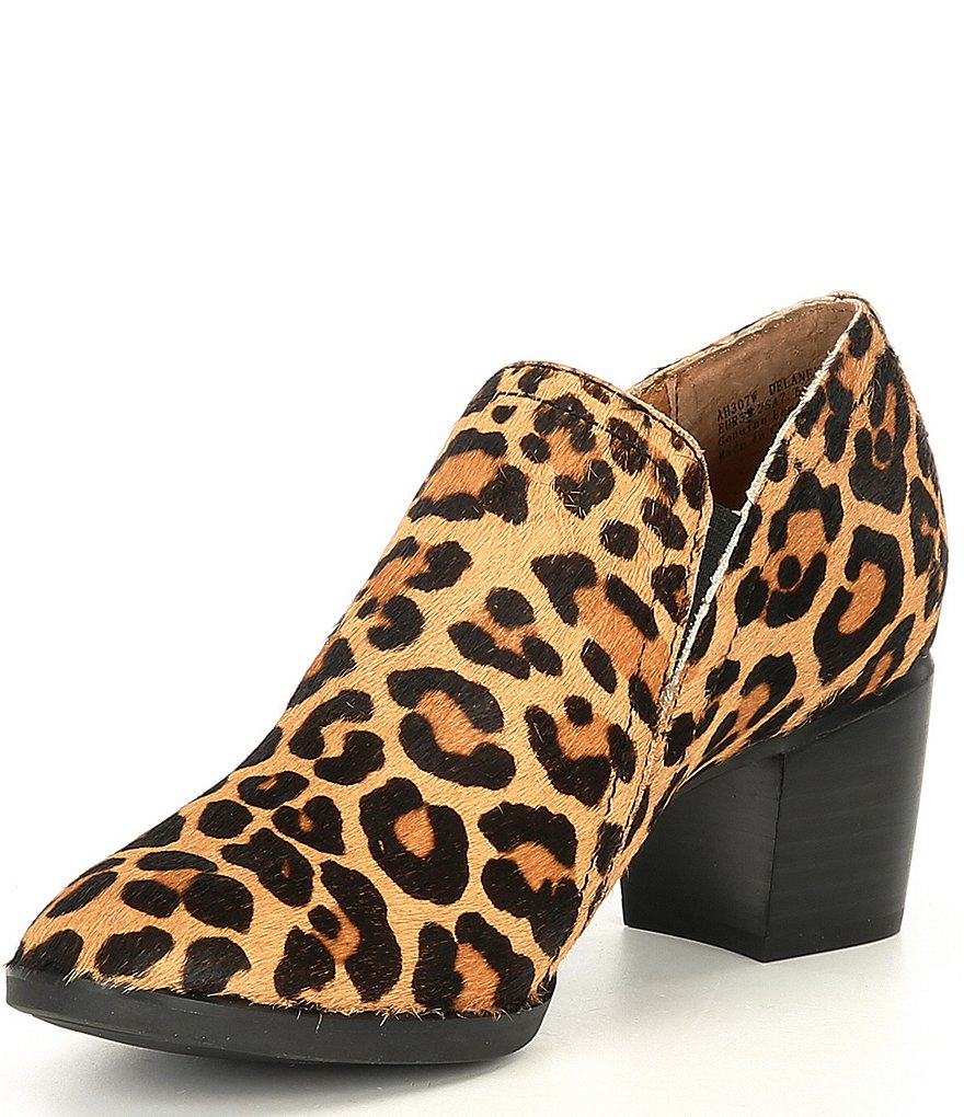 Aetrex Delaney Leopard Print Calfhair Block Heel Ankle Shooties