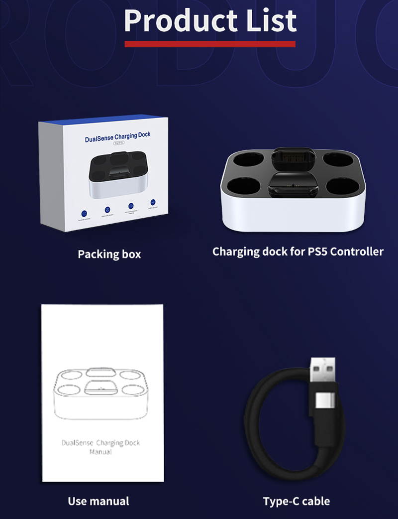 Ps5 Dual Sense Controller Charger Fast Charging Station LED Indicator Stand For Playstation Ps5 Dualsense Charging Station