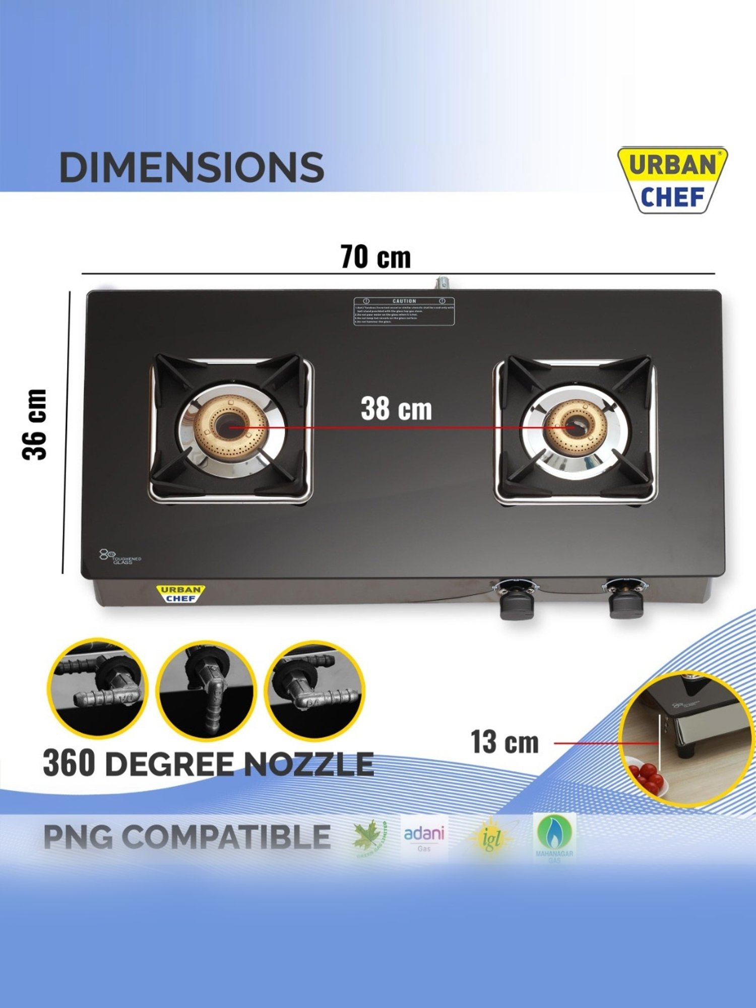 Urban Chef Gas Stove with 2 Burners ( Black )