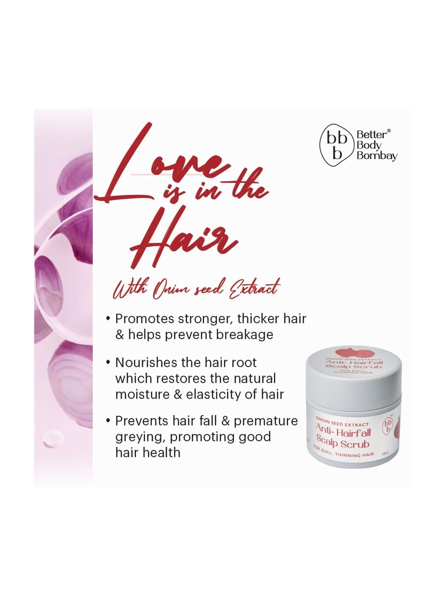 bbb Better Body Bombay Onion Seed Extract Anti-Hairfall Scalp Scrub - 100 gm