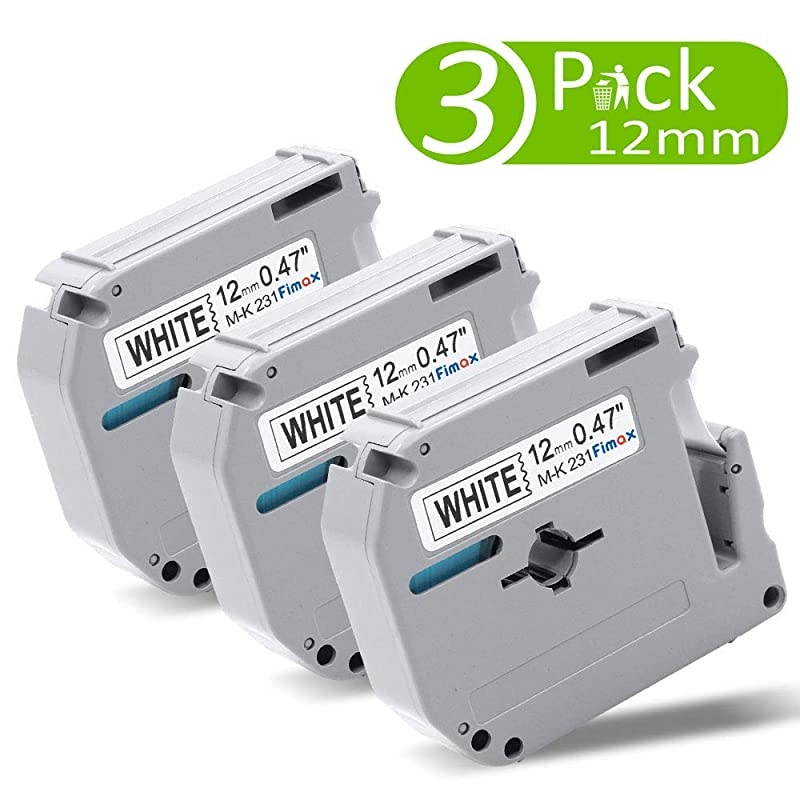 Compatible Label Tape Replacement for Brother PTouch M Tape M231 MK231 MK231 12mm 047 Inch to use with Brother PTouch PTM95 PT90 PT70 PT65 PT85 Black on White 262 Feet 3Pack
