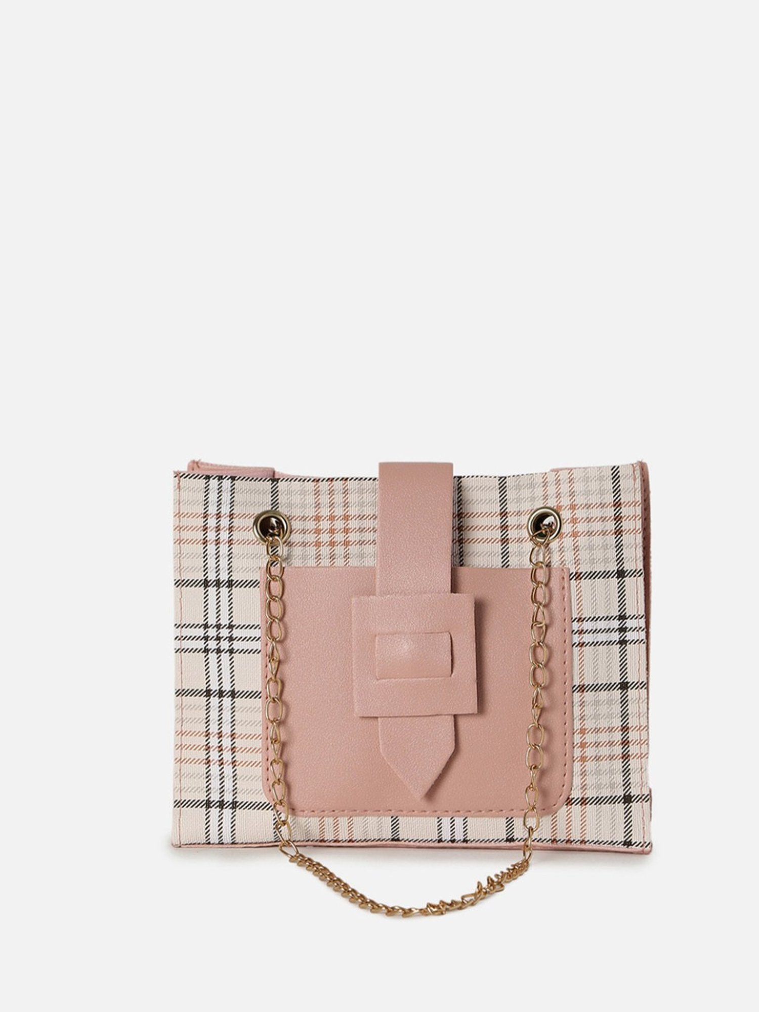 HauteSauce Beige Textured Medium Handheld Handbag