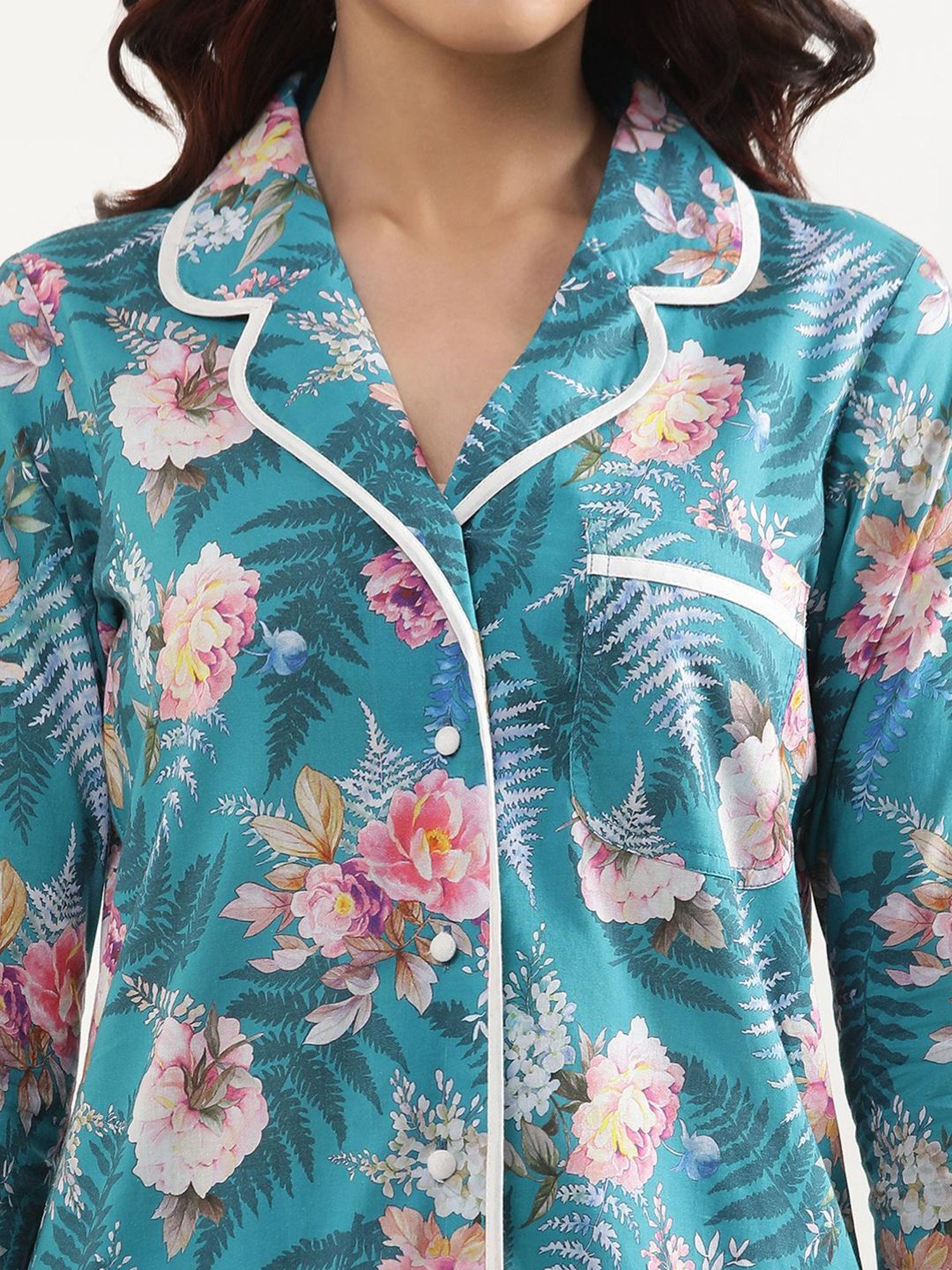 Elleven from Aurelia Blue Cotton Printed Shirt Pyjamas Set