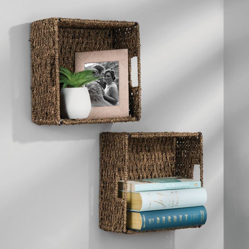mDesign S Woven Seagrass Home Storage Basket for Cube Furniture, 4 Pack - Brown
