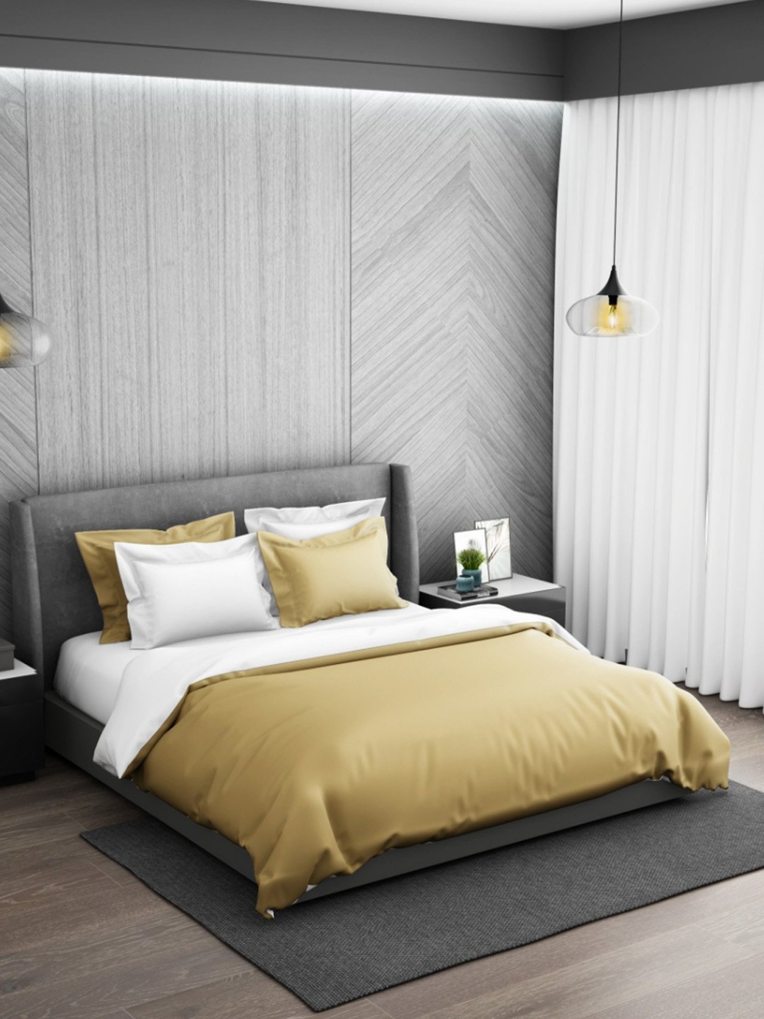 Spaces Solid Gold Cotton Queen Duvet Cover