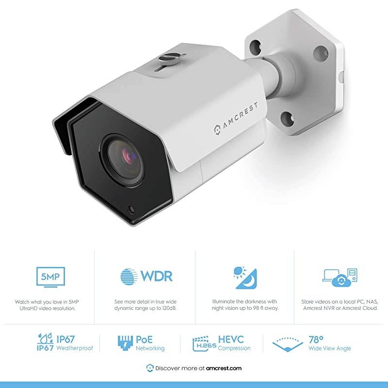 UltraHD 5MP Outdoor POE Camera 2592 x 1944p Bullet IP Security Camera, Outdoor IP67 Waterproof, 103&deg; Viewing Angle, 2.8mm Lens, 98.4ft Night Vision, 5-Megapixel, IP5M-B1186EW-28MM (White)