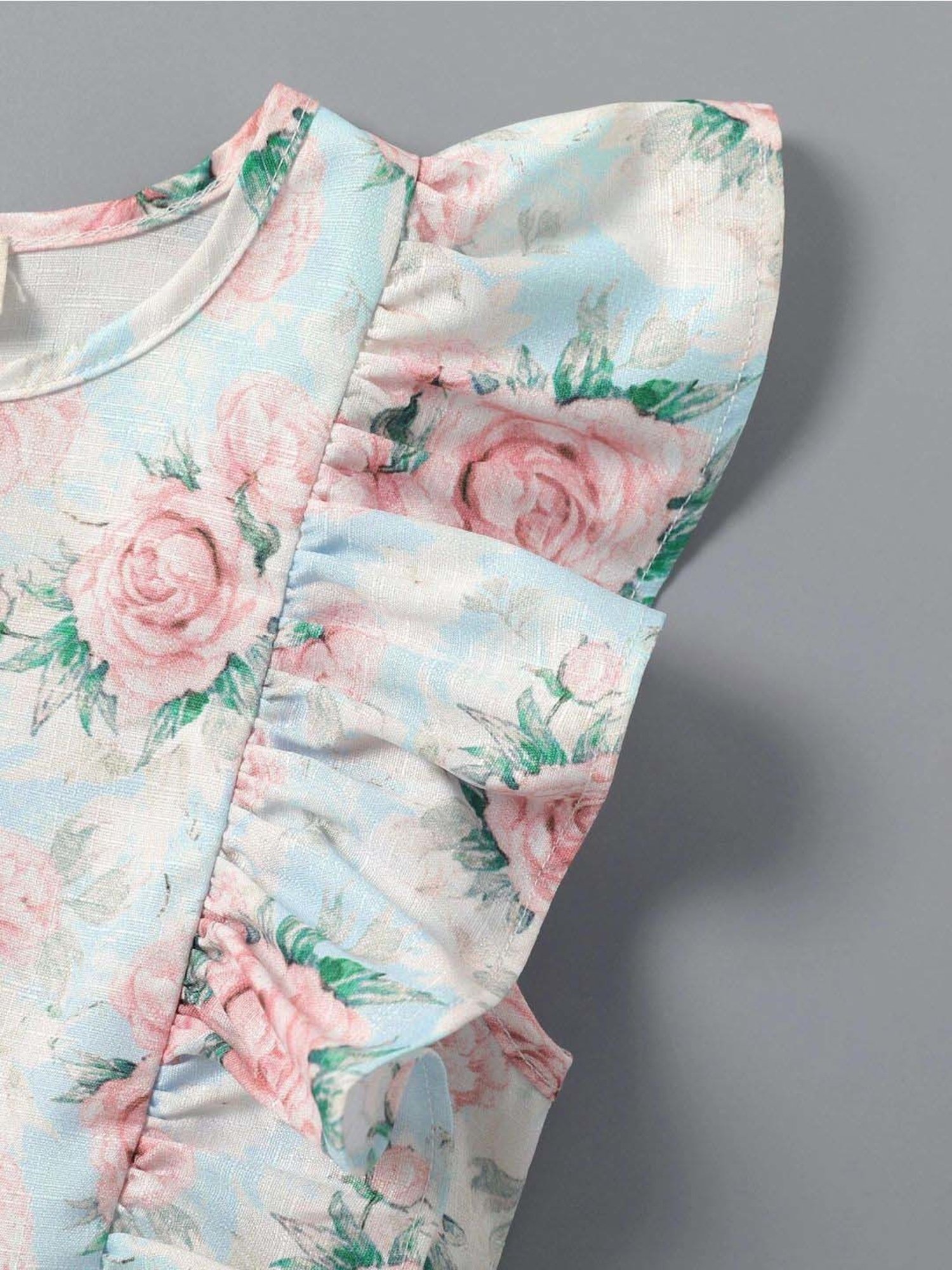 Bolly Lounge Girls Cyan & Pink Floral Dress