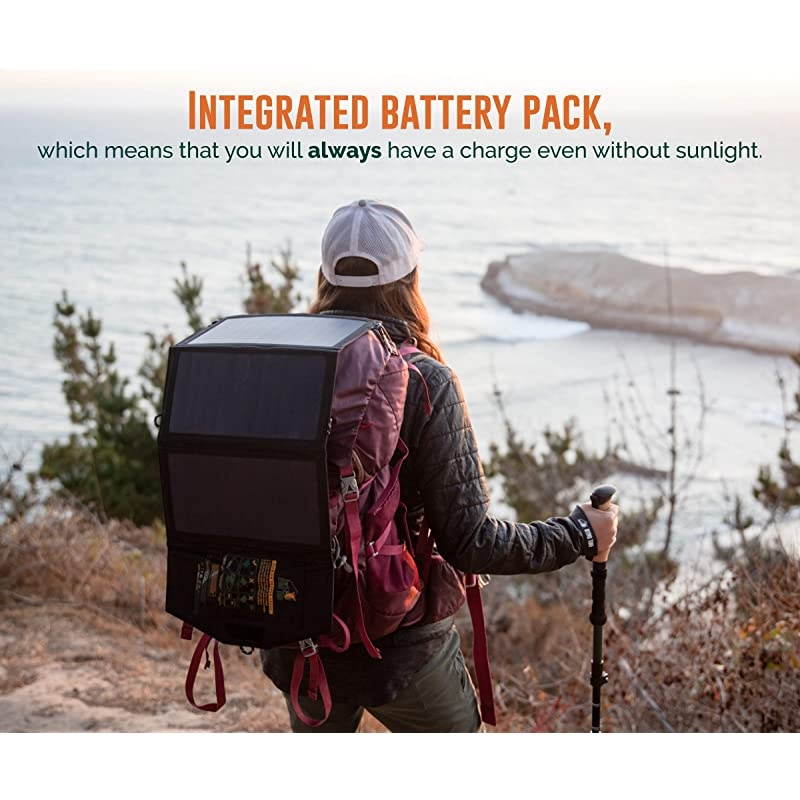 Tuff Solar Charger with Builtin Battery Power Bank 21W Dual USB Compact Durable and Waterproof Portable Solar Panel Battery Charger for Cellphones Tablets and Electronics While Camping