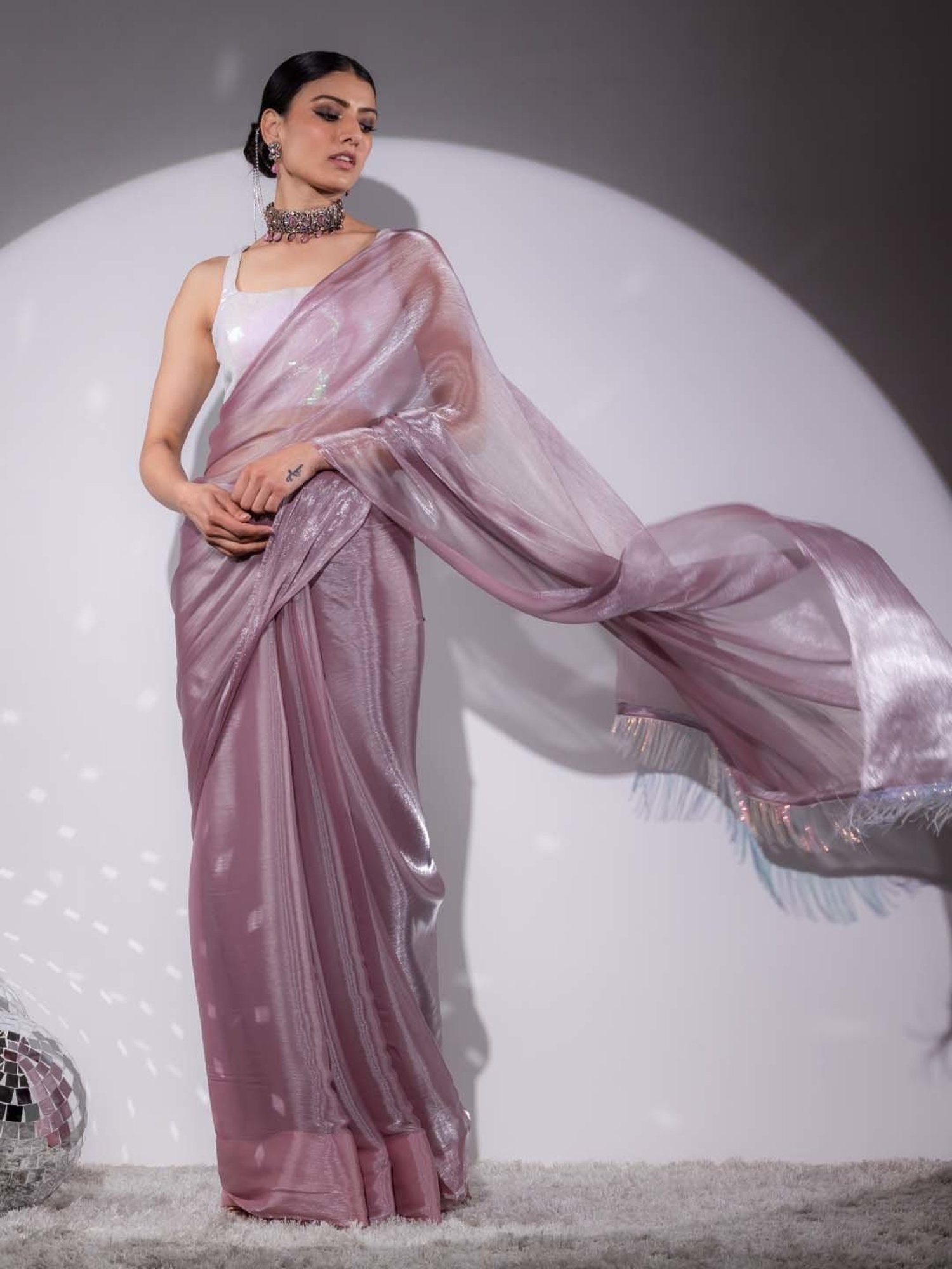 Swtantra Blush Pink Organza Saree