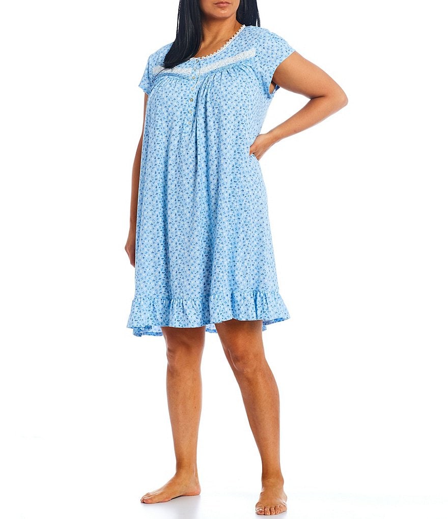 Eileen West Plus Floral Print Short Knit Nightgown