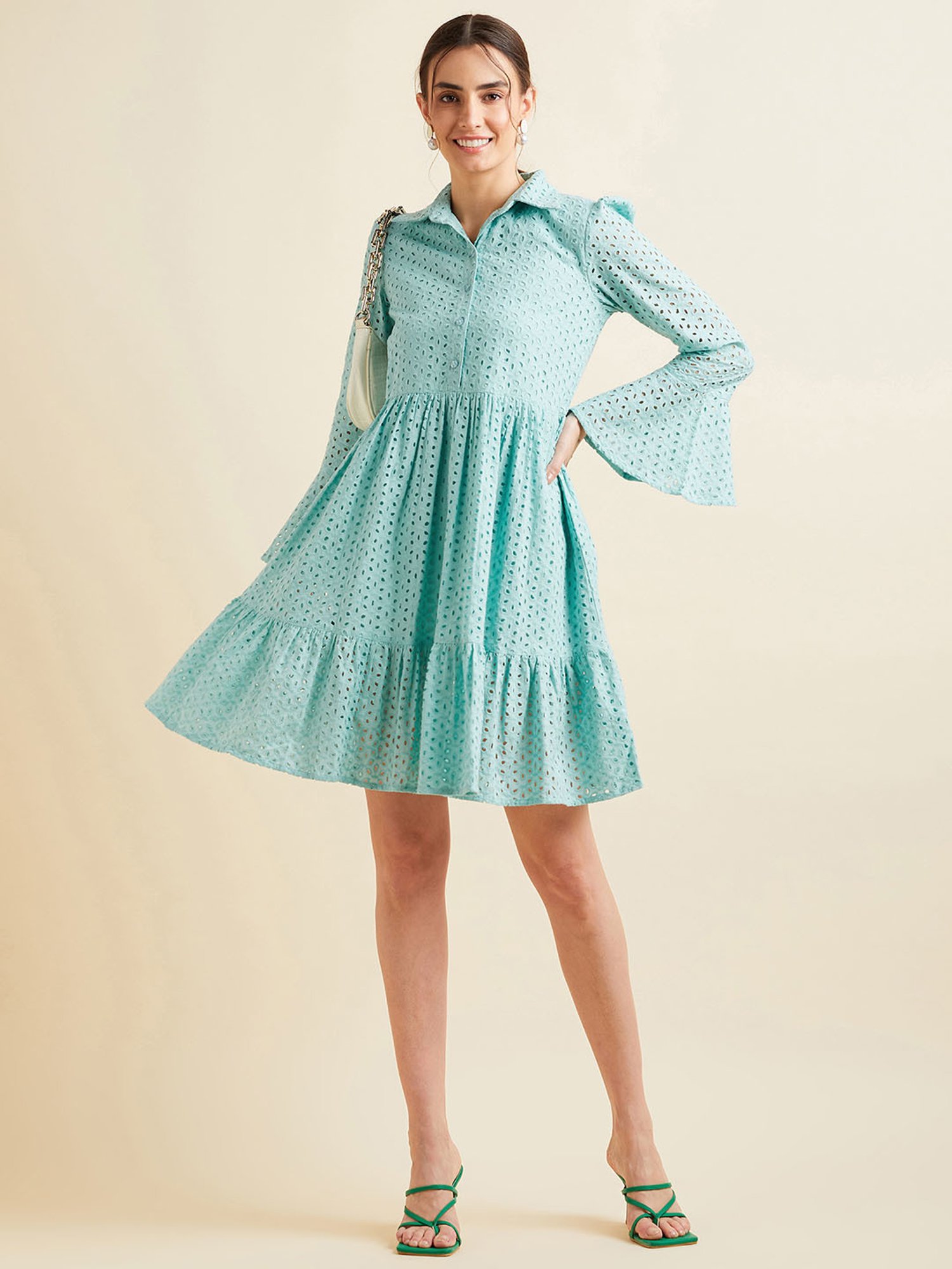 PANIT Turquoise Cotton Embroidered Ethnic Dress