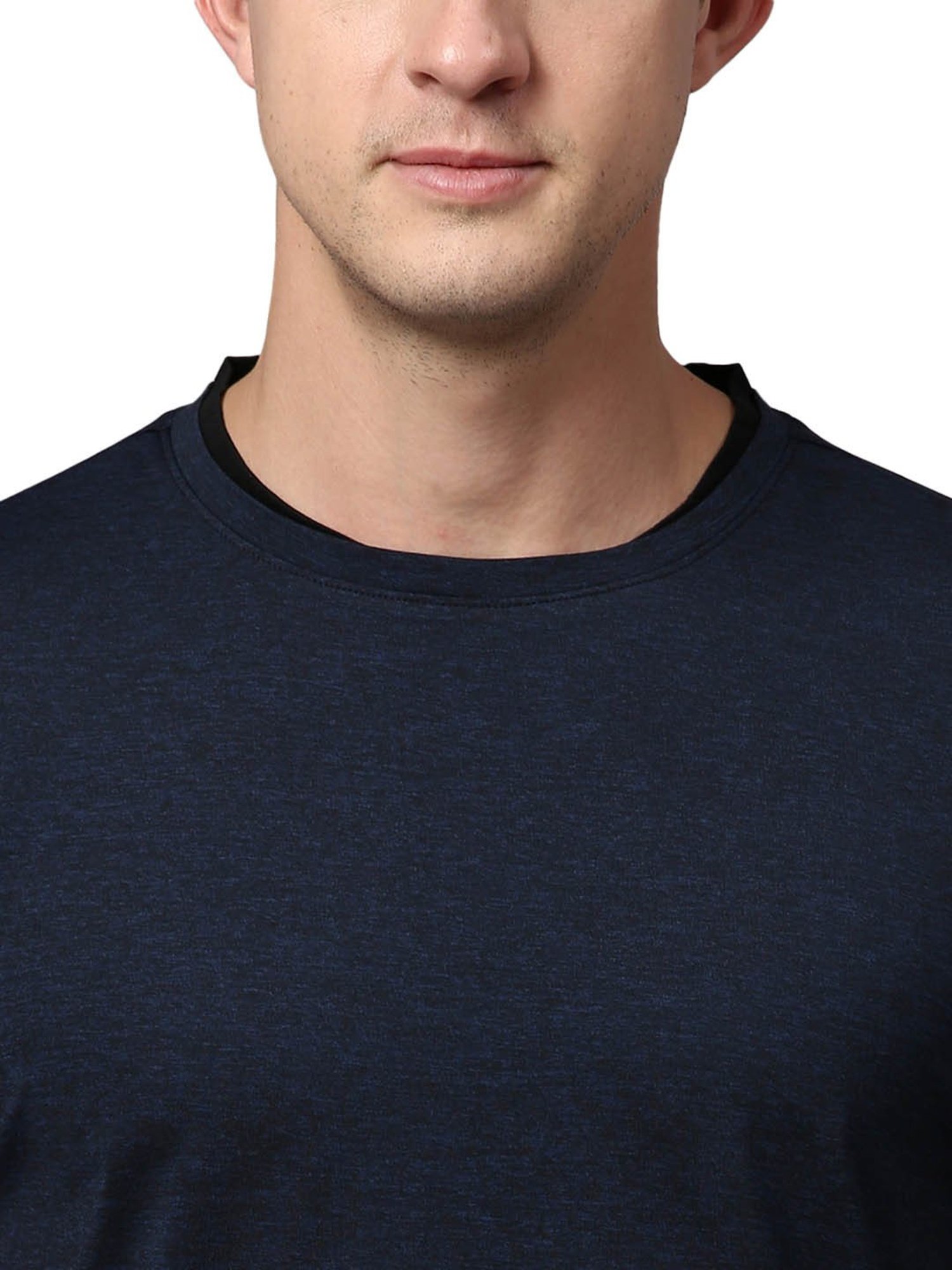Slowave Navy Regular Fit Self Design T-Shirt
