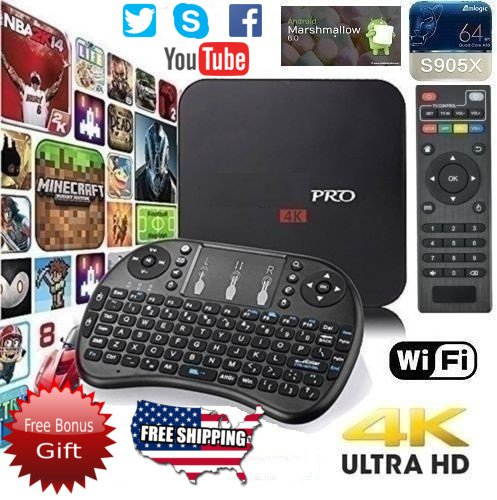 [Mega1Comp Exclusive] MXQ Pro HDTV Box UHD 1080P HD up to 4K Android 6.0 64 Bit Amlogic S905X Quad Core HDMI WiFi Internet Browser Games Google Play with Mini Wireless Keyboard