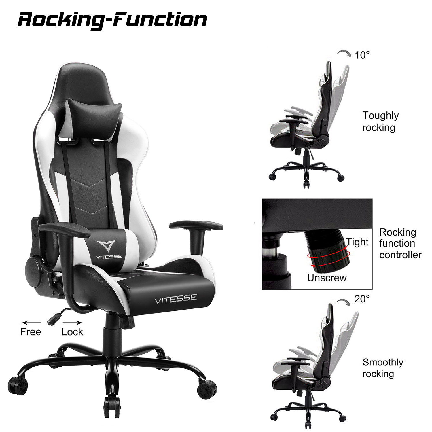 Vitesse Gaming Office Chair with Carbon Fiber Design, High Back Racing Style Seat, Swivel, Lumbar Support and Headrest(Red)