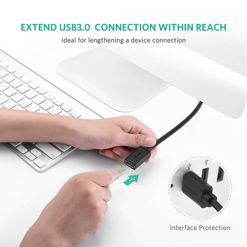 UGREEN USB Extension Cable USB 3.0 Extender Cord Type A Male to Female Data Transfer Lead for  Oculus VR, USB Flash Drive, Card Reader, Hard Drive, Keyboard, Printer, Camera (6ft)