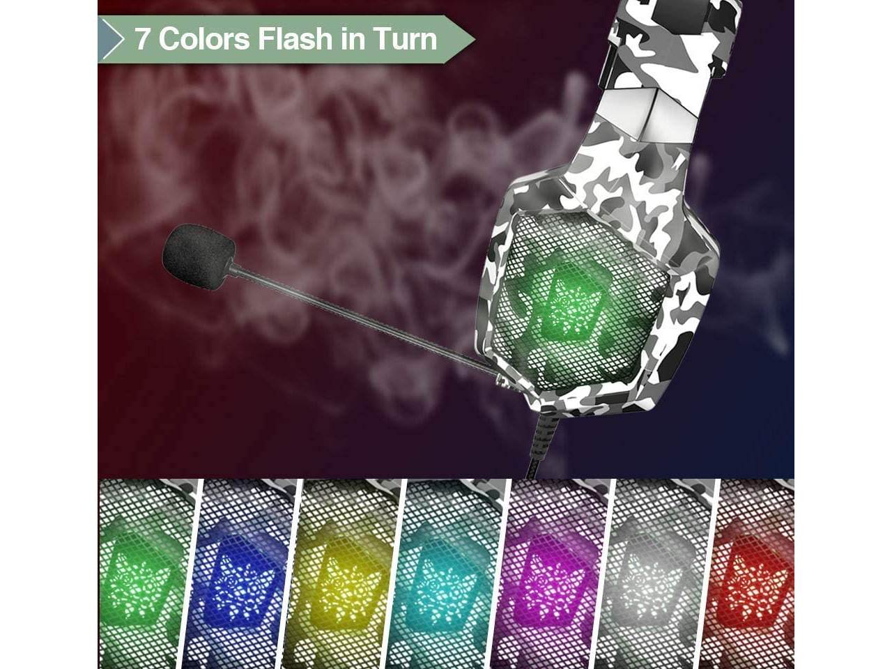 Gaming Headset for PS4, Xbox One, PC Headset w/Surround Sound, Noise Canceling Over Ear Headphones with Mic & LED Light, Compatible with PS5, PS4, Xbox One, Switch, PC, PS3, Mac, Laptop