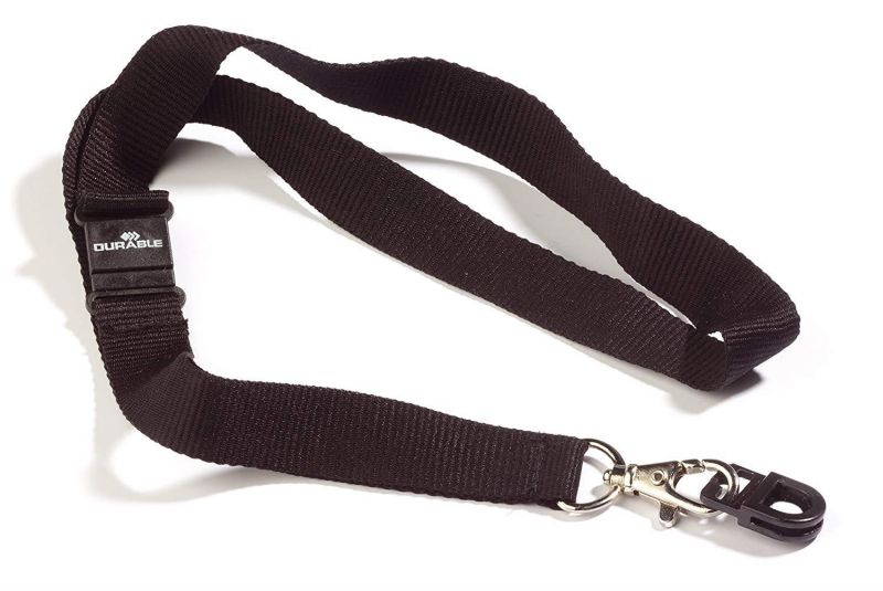 DURABLE Tension Fit ID Gripper with Lanyard, Black, 10-Pack (818701)