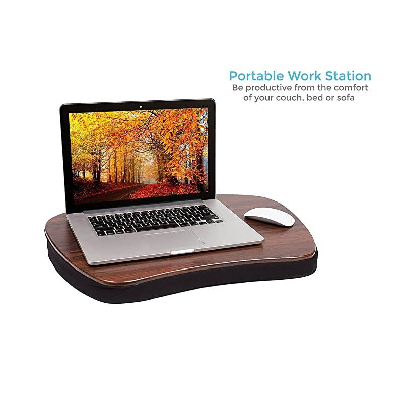 Sam Oversized Wood Top Memory Foam Lap Desk with Detachable USB Light and Tablet Slot Black Supports Laptops Up to 20 Inches