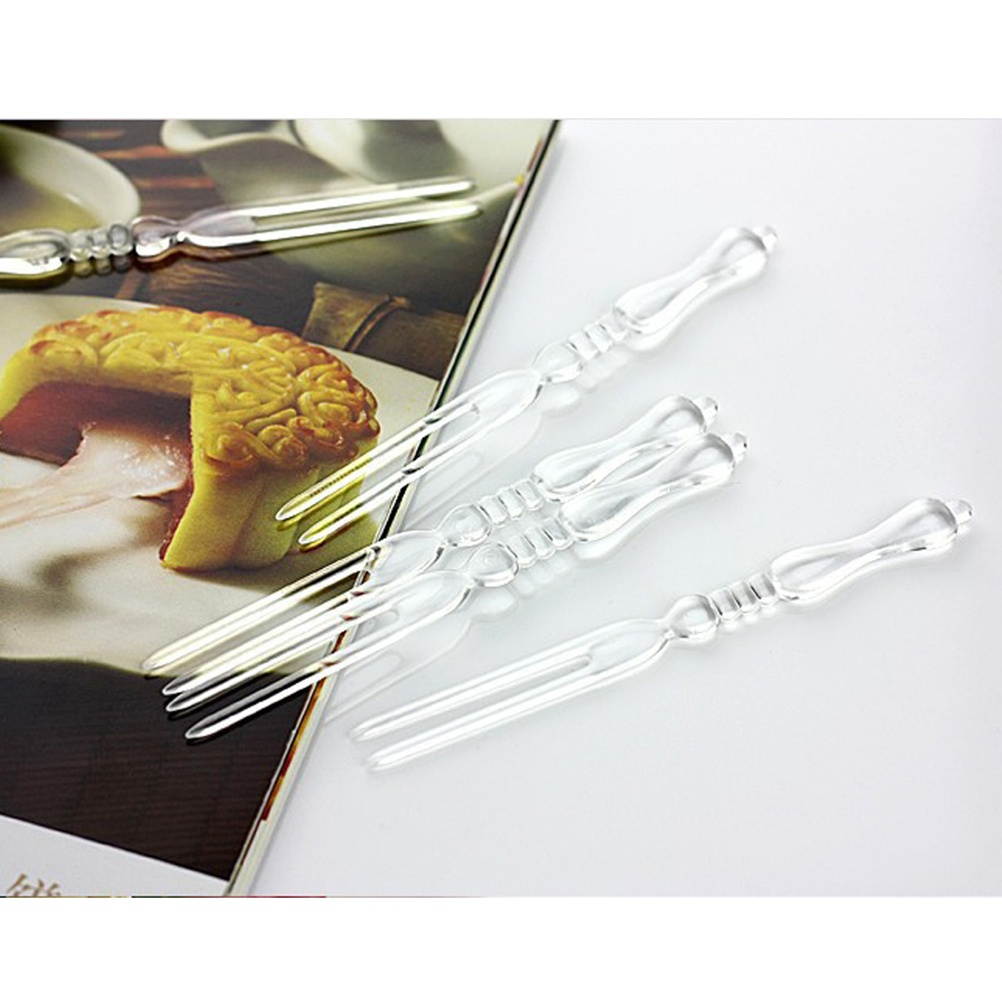 250PCS Disposable Plastic Fork for Fruit Mooncake Cake Dessert Food - Transparent