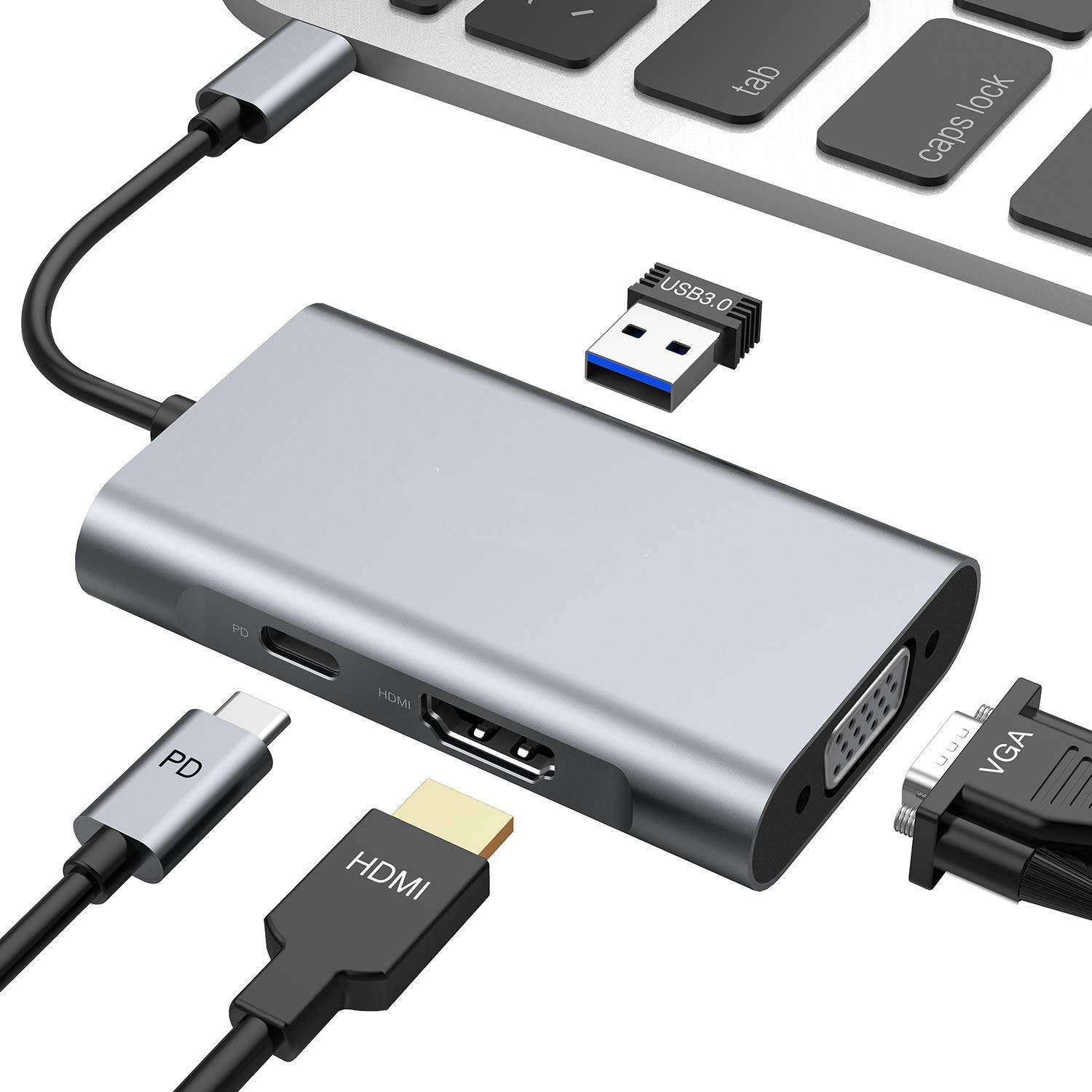USB C to SD/MicroSD Card Reader, Nurbenn USB Type C[Thunderbolt 3] SD Adapter Compatible for MacBook Pro, MacBook,MacBook Air/iPad Pro 2018, Samsung Galaxy S10/S9/S8, Surface Book 2 and More - Gray