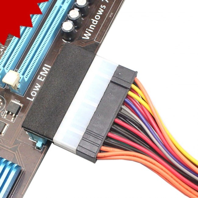 Jimier ATX 24Pin Female to 24pin Male 90 Degree Power Adapter Mainboard Motherboard for Desktops PC Supply PW-007