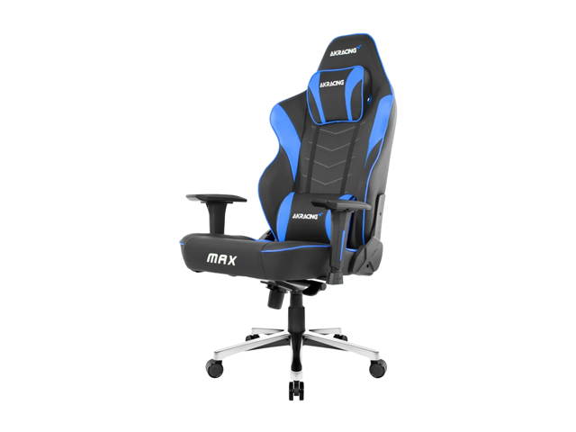 AKRacing Master Series MAX PU Leather Gaming Chair, 4D Adjustable Armrests, 180 Degrees Recline - Black/Blue (AK-MAX-BK/BL)