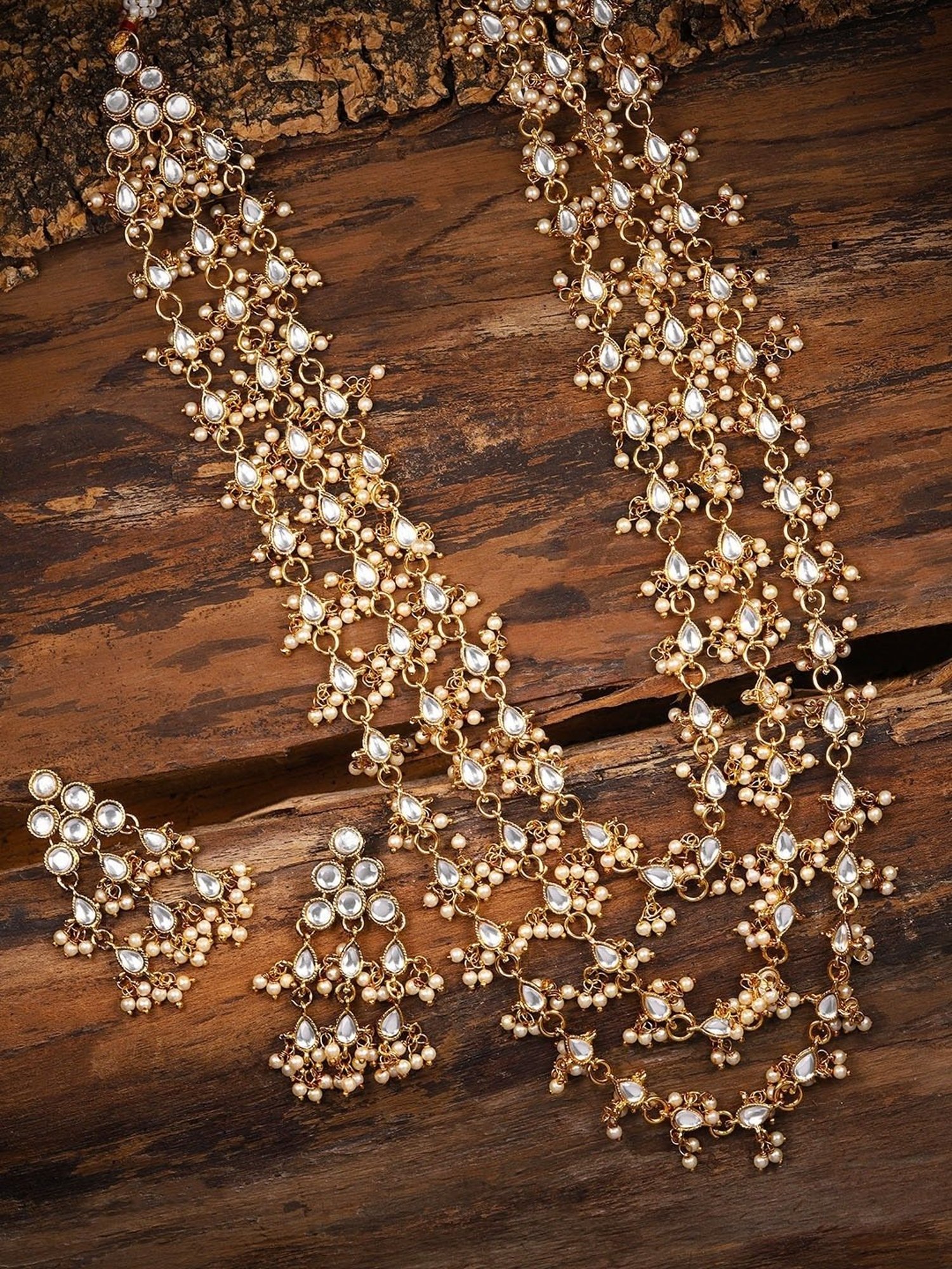 Zaveri Pearls Clear & Pearl White Alloy Necklace & Earring Set