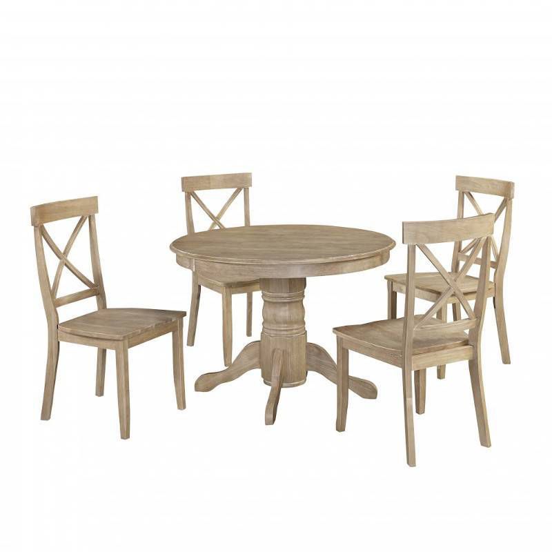 Set of 5 Michael 42"Round Dining Table with Chairs White Wash - Home Styles