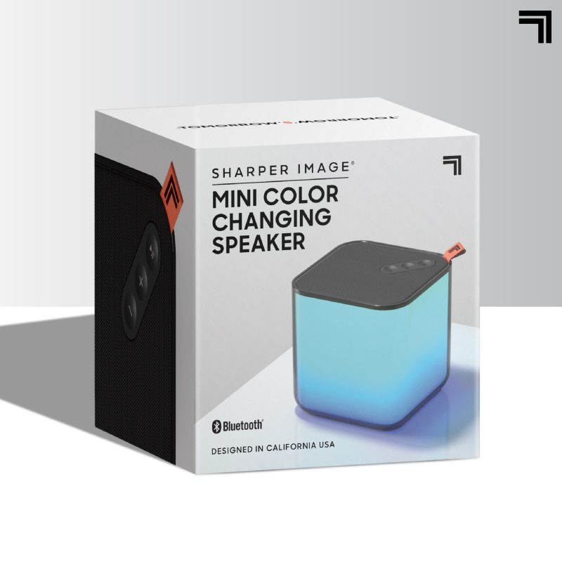 sharper image mini color changing speaker, sync to smartphone or tablet with bluetooth, impressive sound quality, stream 4 hour