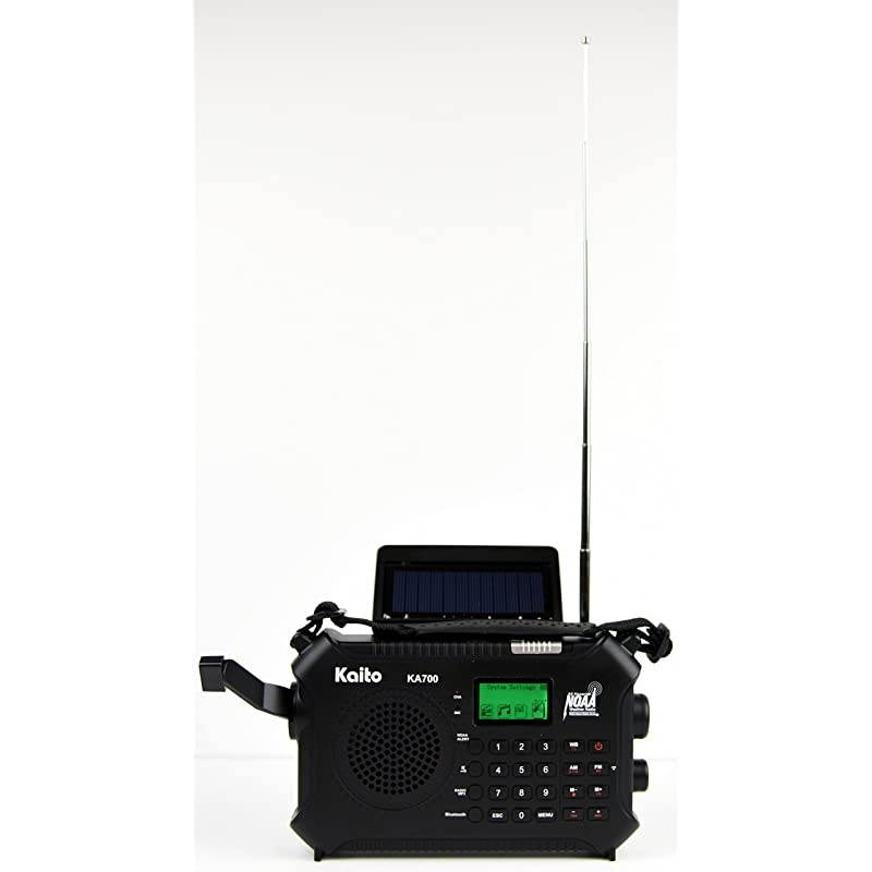 KA700 Bluetooth Emergency Hand Crank Dynamo amp Solar Powered AM FM Weather NOAA Band Radio with Recorder and MP3 Player Rugged Design for Hiking Camping Construction Sites Etc Black