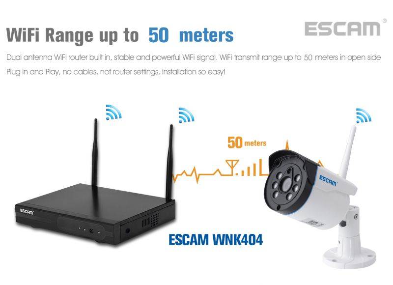 ESCAM WNK404 4CH 1080P Outdoor IR Video Wireless Surveillance Security IP Camera CCTV NVR System Kit
