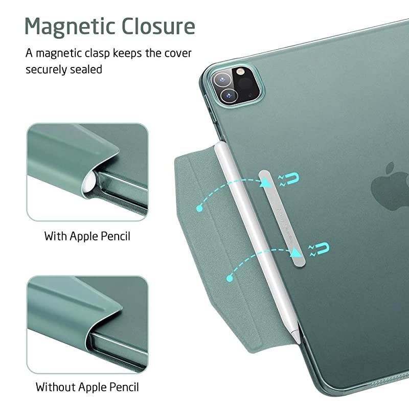 Yippee Trifold Smart Case for iPad Pro 129 2020 2018 Lightweight Stand Case with Clasp Auto SleepWake Supports Pencil 2 Wireless Charging Hard Back Cover for iPad Pro Forest Green