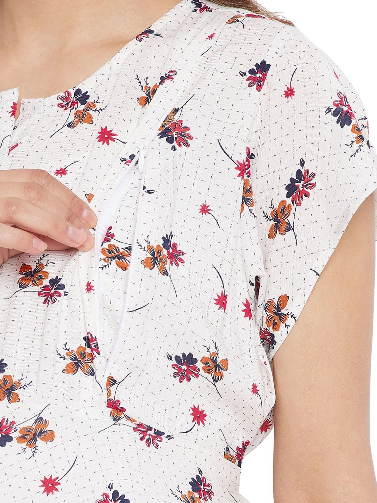 Hypernation White Floral Print Maternity Night Dress