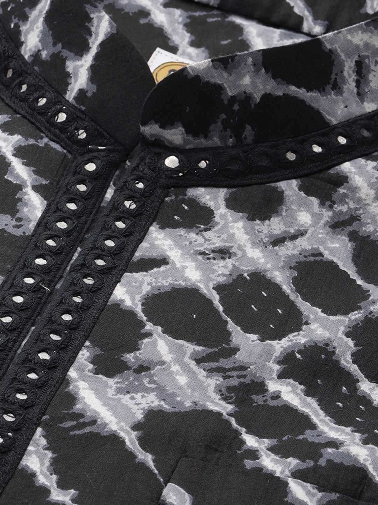 KISAH Black & Beige Regular Fit Printed Kurta Set With Jacket