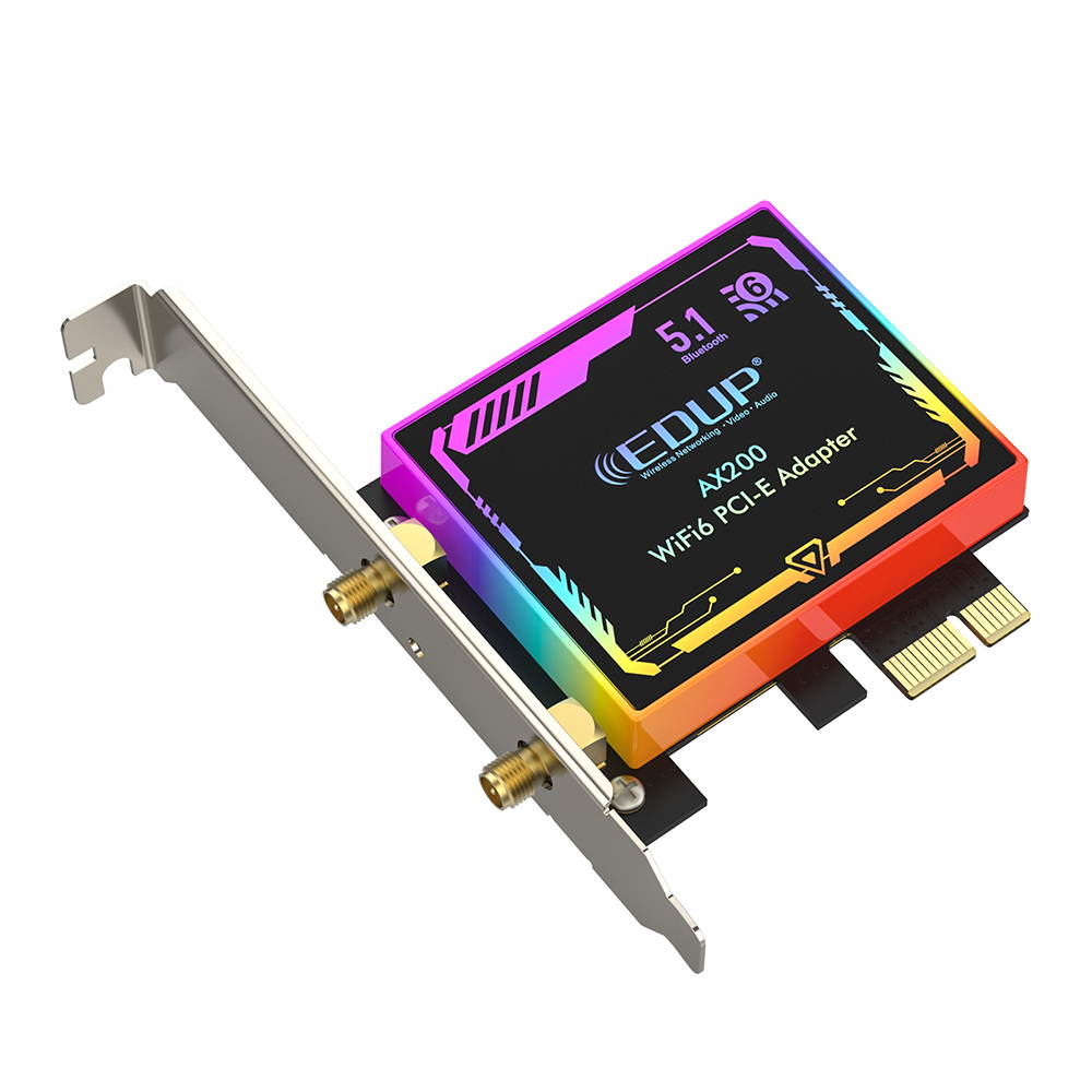 Wifi Adapter, EDUP PCI-E WiFi 6 AX200 AC 3000Mbps 802.11AX Network Card with Bluetooth 5.1 & Heat Sink Wireless PCI Express Wi-Fi Adapters With Colorful Breathing Light