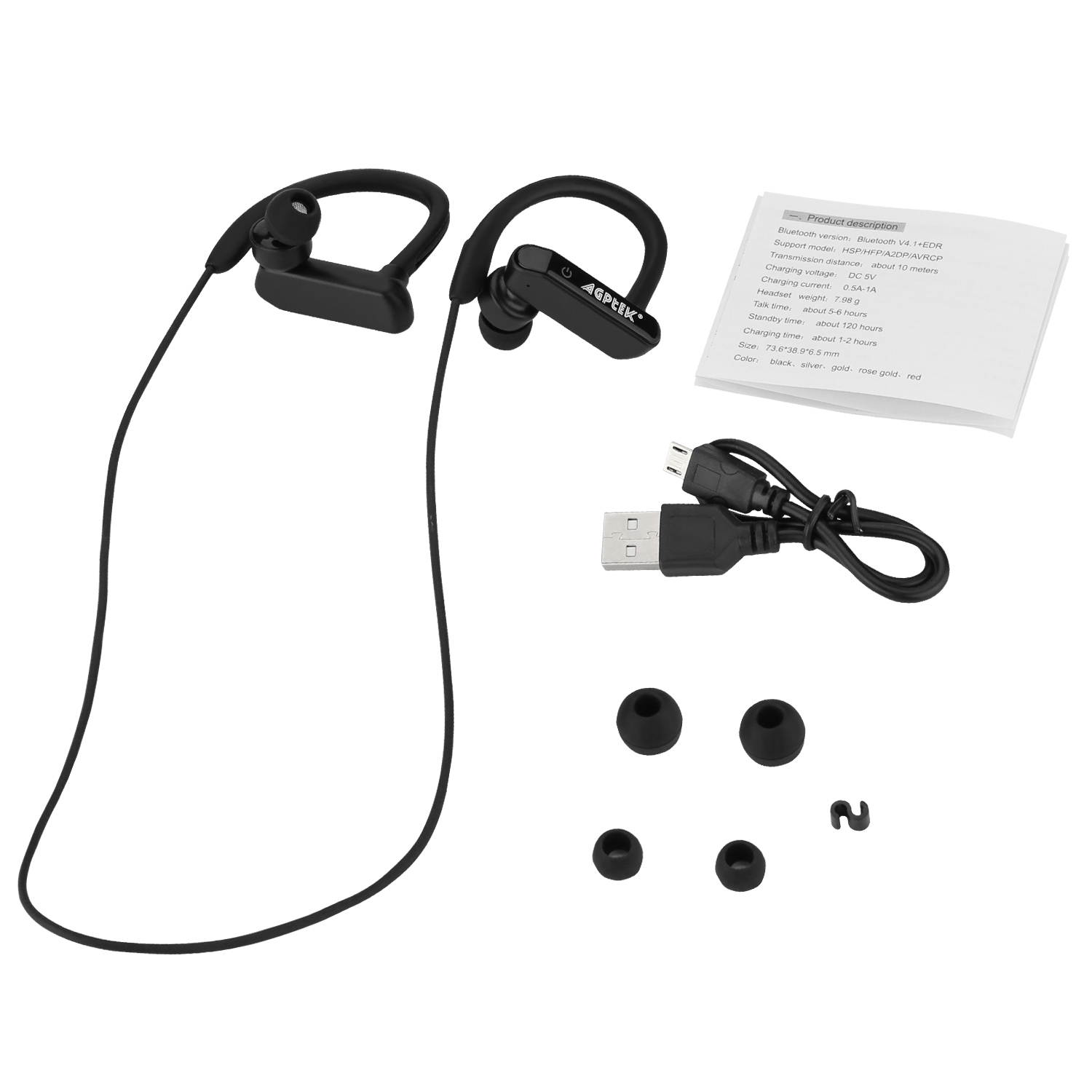 AGPtek Waterproof Bluetooth Earbuds Beats Sports Wireless Headphones in Ear Headsets