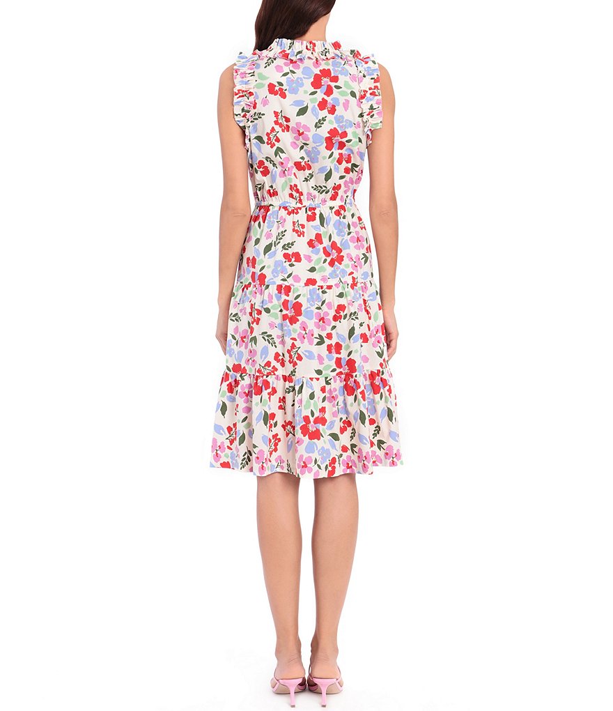 Maggy London Petite Size Sleeveless Poplin Floral Split V-Neck Dress