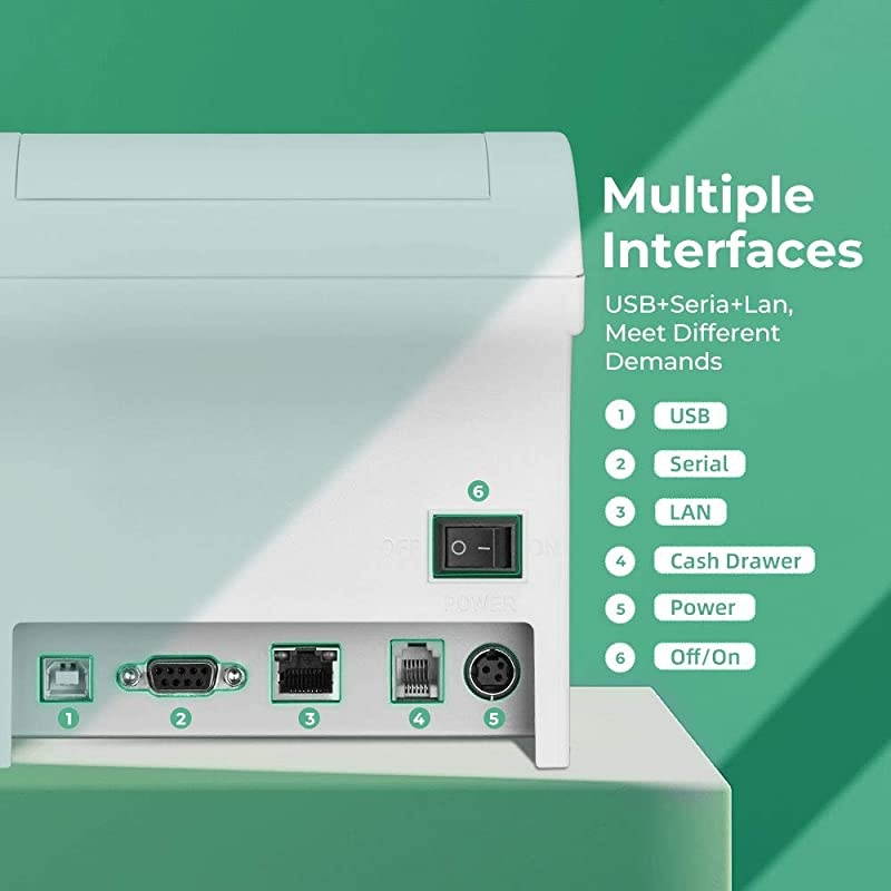 Thermal Receipt Printer of 300mms HighSpeed Printing Auto Cutter Sound Reminder 3 18 80mm Desktop POS Ticket Printer with USBSerialLANCash Drawer Port Support Windows