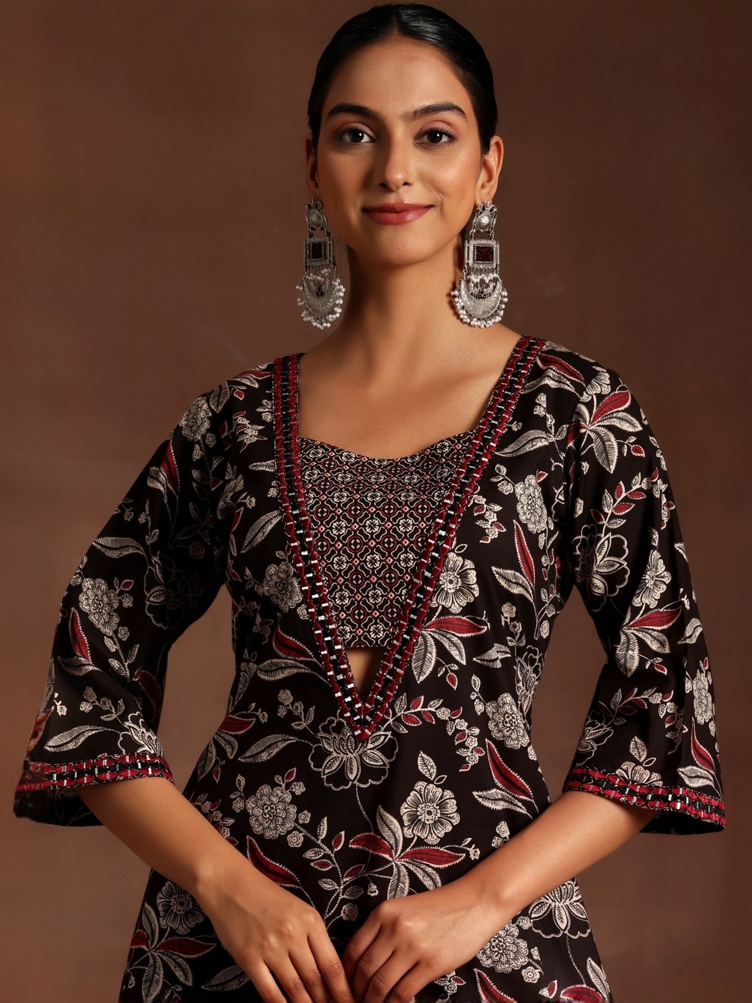 Libas Black Cotton Printed Kurta Palazzo Set