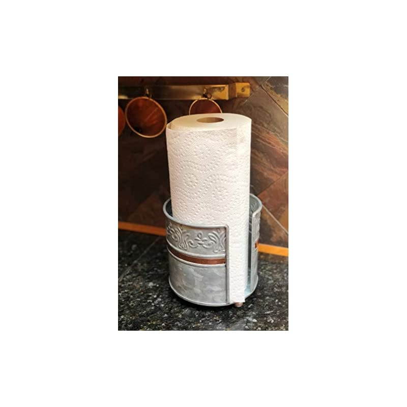 Galvanized Iron Napkin Holder - Rustic Farmhouse Style for Kitchen or Dining &ndash; Upright Napkin Holder &ndash; Pretty Embossing And Copper Label Add Farmhouse Warmth