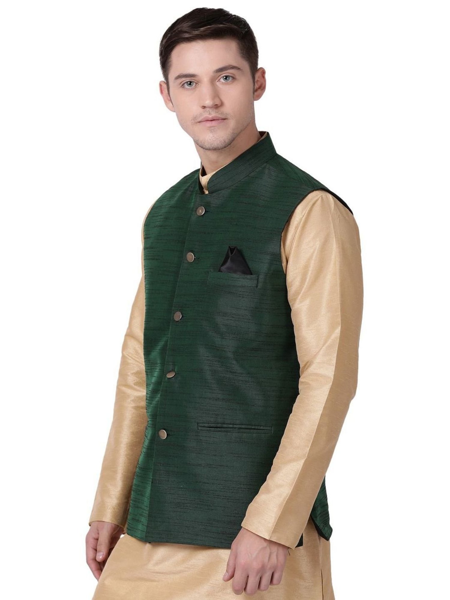 TABARD Green Regular Texture Nehru Jacket