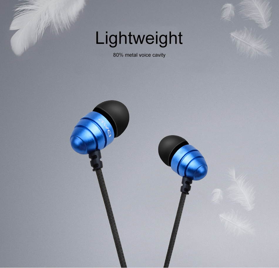 AWEI ESQ2 Fashionable Deisgn Metal 3.5MM Plug Stereo Music Deep Bass In-Ear Earphones with Microphone for Mobile Phones