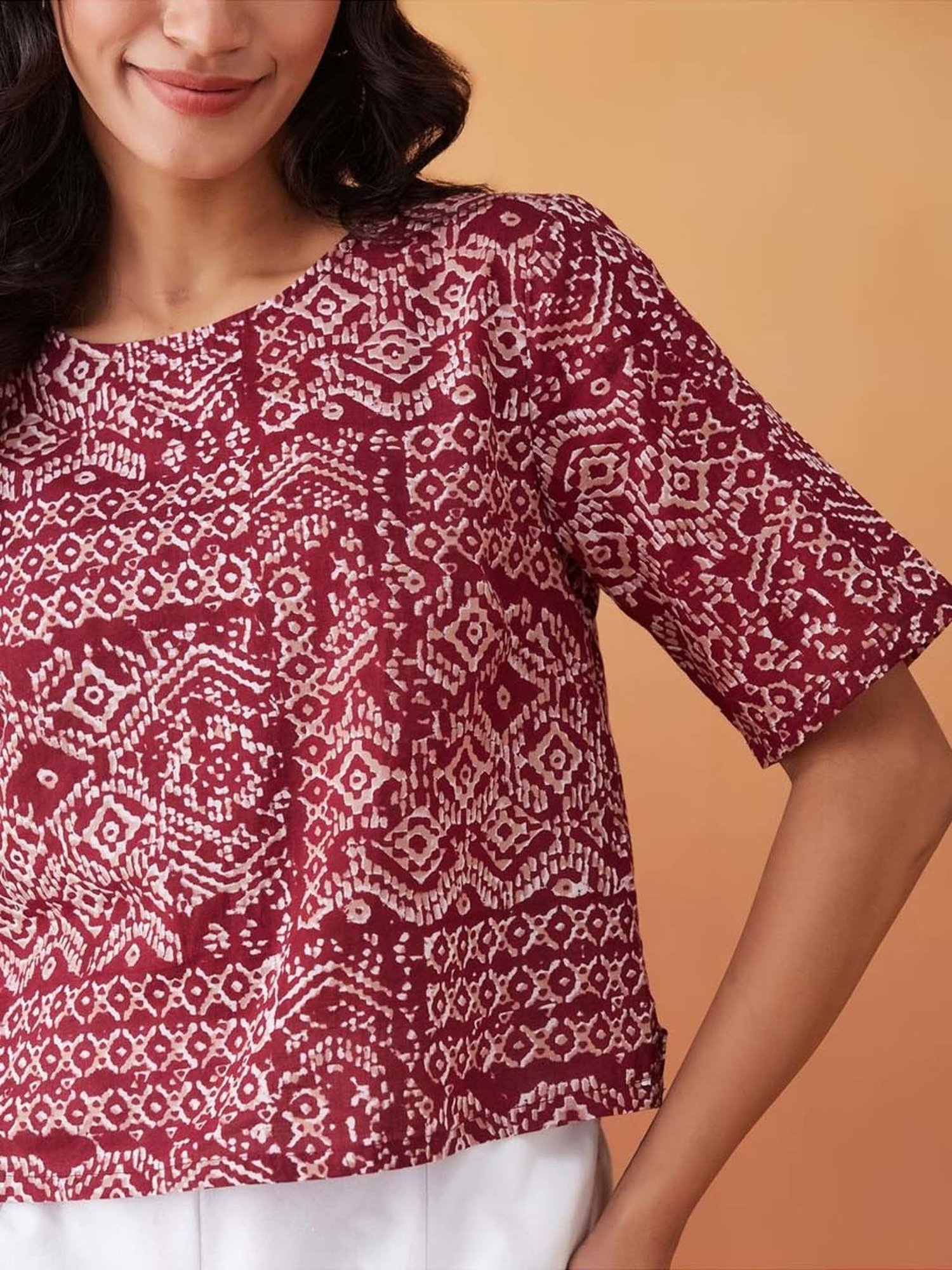 Fabindia Red Cotton Printed Top