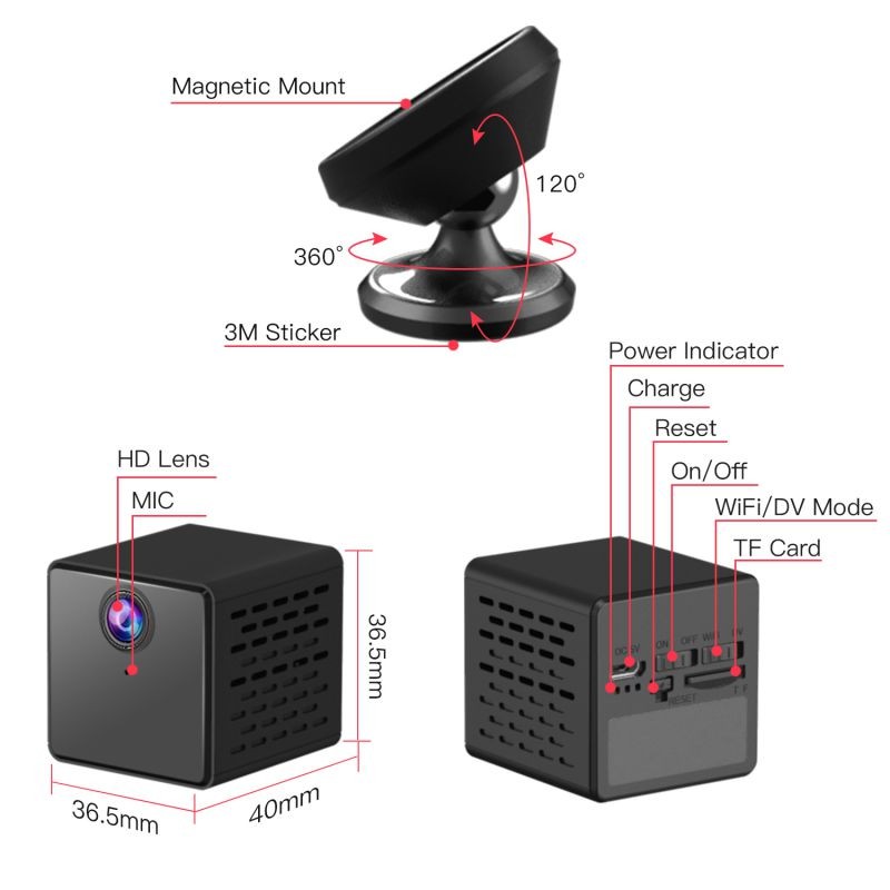 Vstarcam C90S Mini Spy Camera Hidden Nanny Camera with Night Vision and Motion Detection - Wireless for Indoor Outdoor Use - 1080p HD Recording - 2-in-1 WiFi/DV Mode - for Home or Business with 64GB