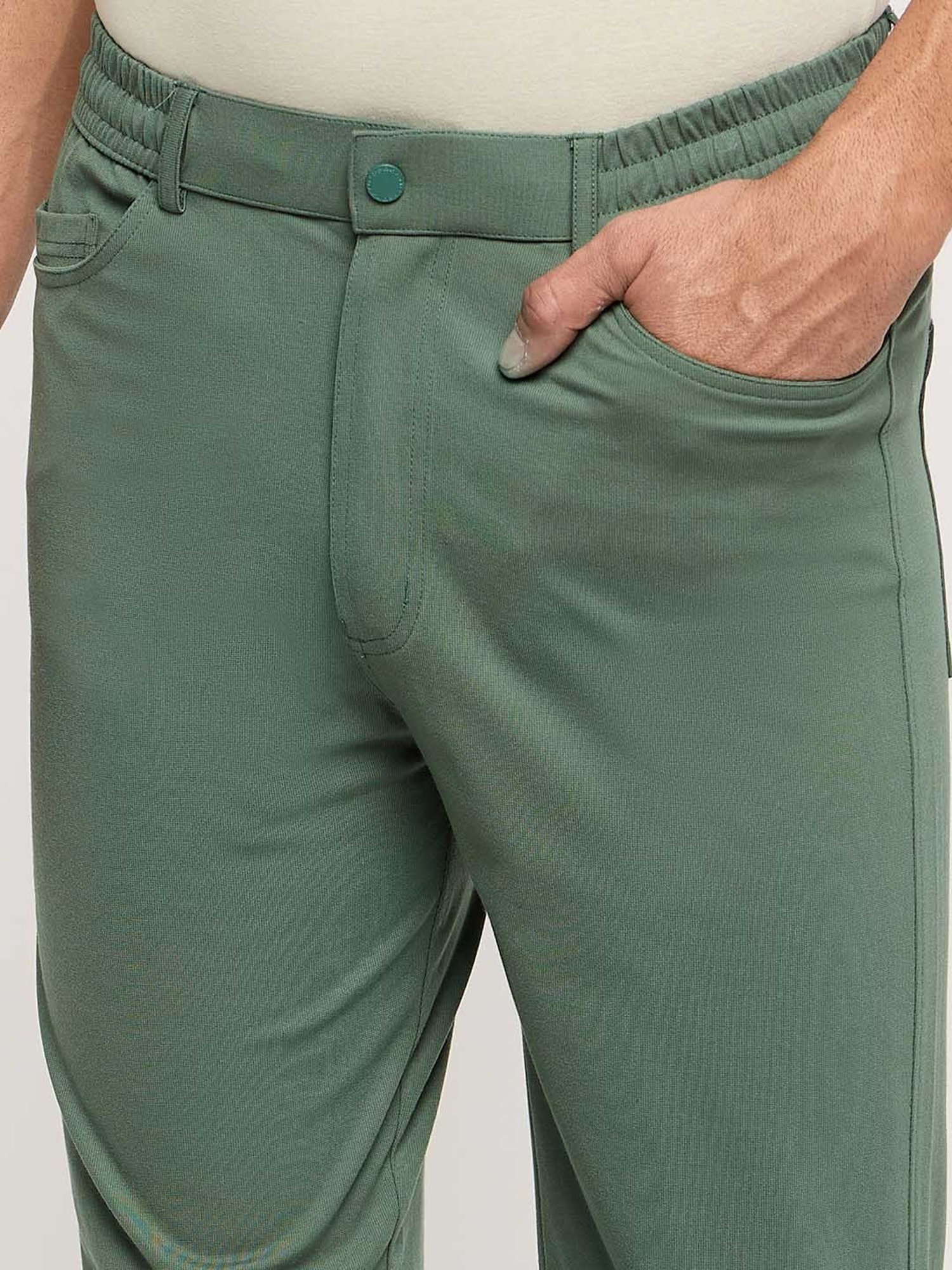 Okane Olive Regular Fit Flat Front Trousers