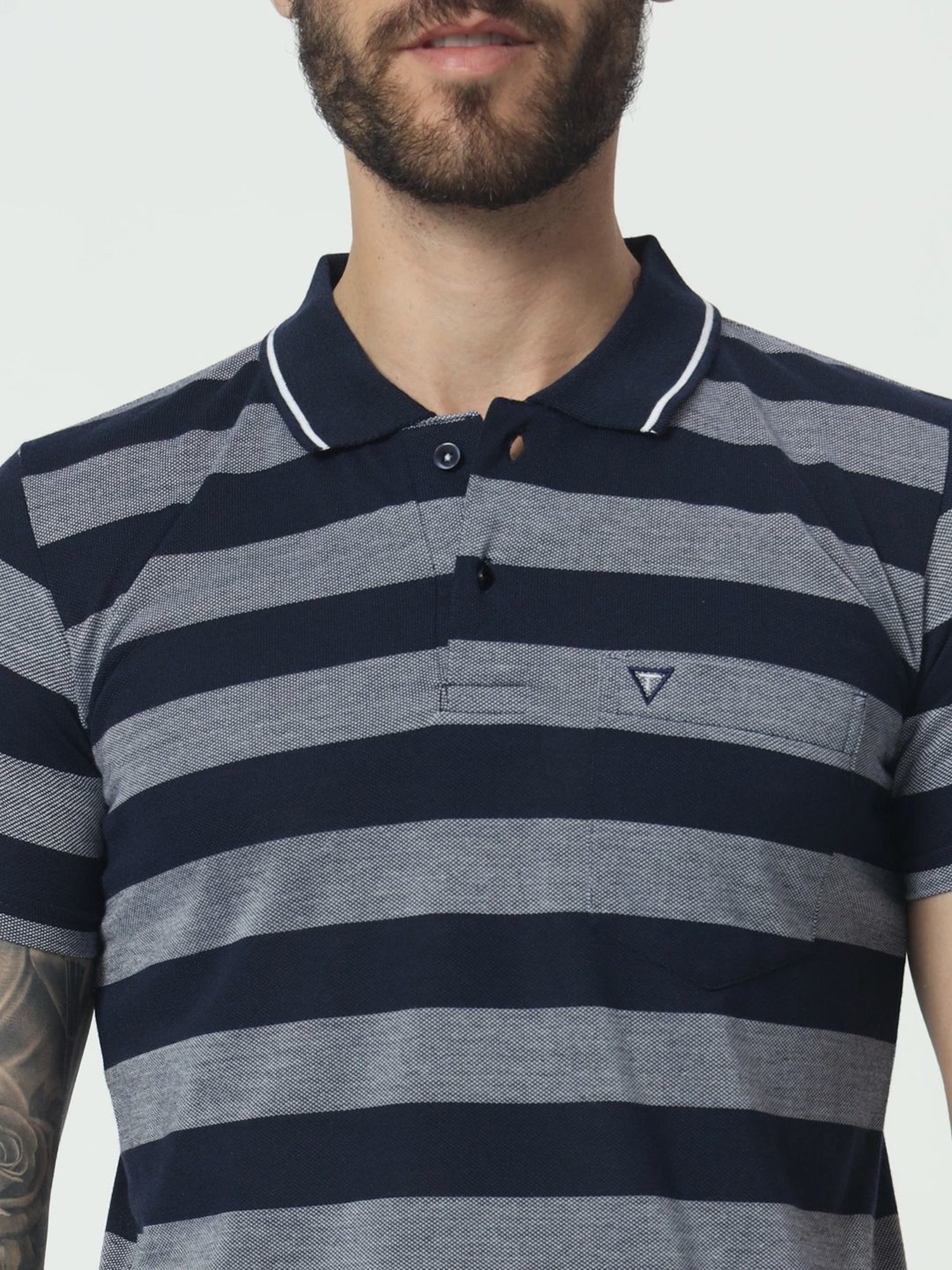 Tab91 Blue Regular Fit Striped Polo T-Shirts